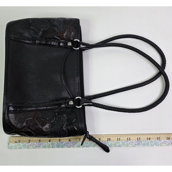 Brighton Vintage Leather 3D Hearts Black Brown Shoulder Bag double handle Zip - Picture 12 of 13